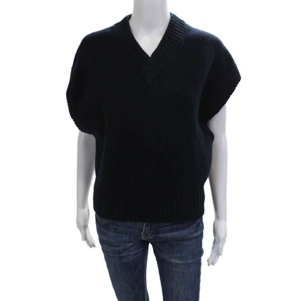 ALC Unisex Dark Blue 100% Lambswool V-Neck Pullover Sweater Vest Size M